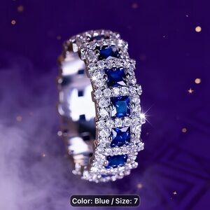 Private Label Silver Band with Deep Blue Stones